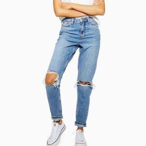 Topshop Double Rip Mom Jeans Mid Wash Size 32
